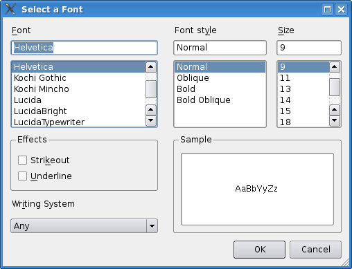 Font Selection Window