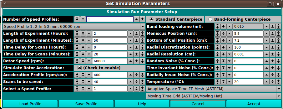 Simulation Parameters Window